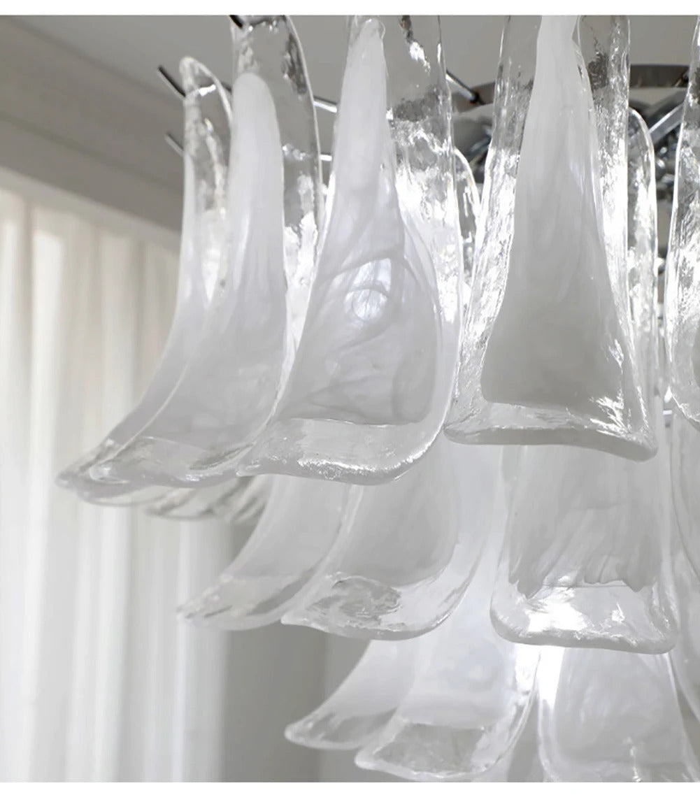 White Petal Glass Modern Romantic Artistic Ceiling Chandeliers Home LED Lighting Fixture Hanging Lamps for Living Room Decor