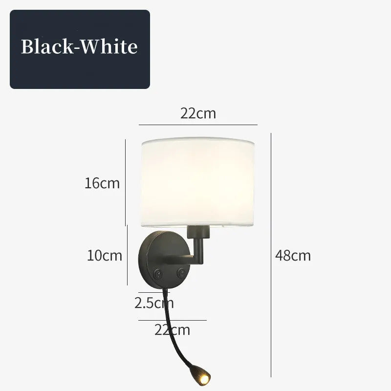 Bedside Wall Lamp LED Fabric Lampshade With 3W 360° Rotation Spotlight Reading lights