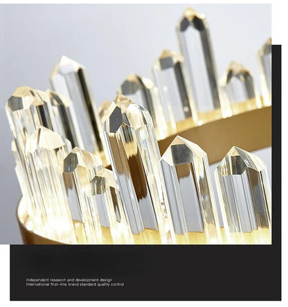 Modern Luxury Crystal Ring chandeliers Round black golden pendant lamp LED hanging light