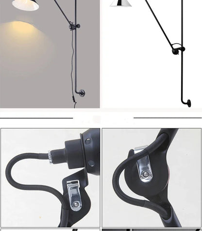 Nordic simple long black wall light Industrial Pole Swing Arm vintage Reading wall lamp