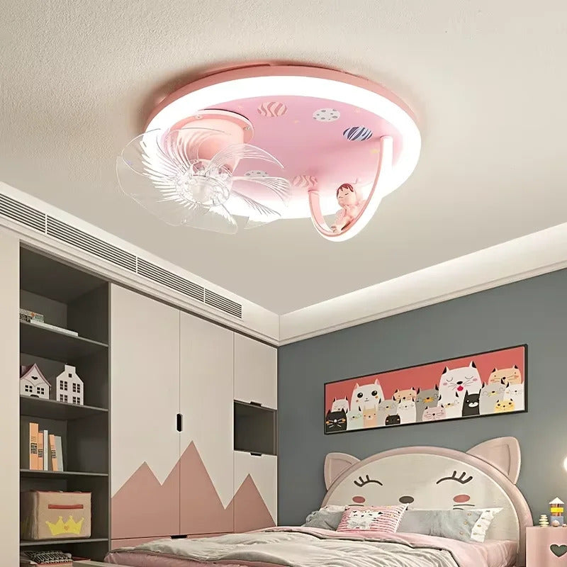 Modern Kids Room Ceiling Fan Light Cartoon Moon Astronaut children bedroom hanging Light