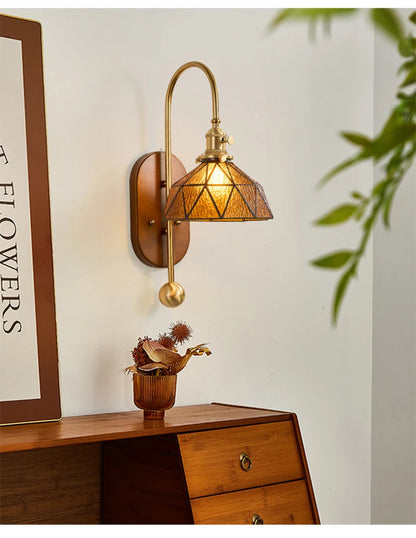 French Lomin Retro Wall Lamp Luxury vintage Glass wooden Wall Light sconce