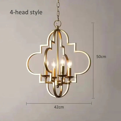 American Vintage Wrought Iron Gold Chandelier Nordic Design Living Room Pendant Lamp