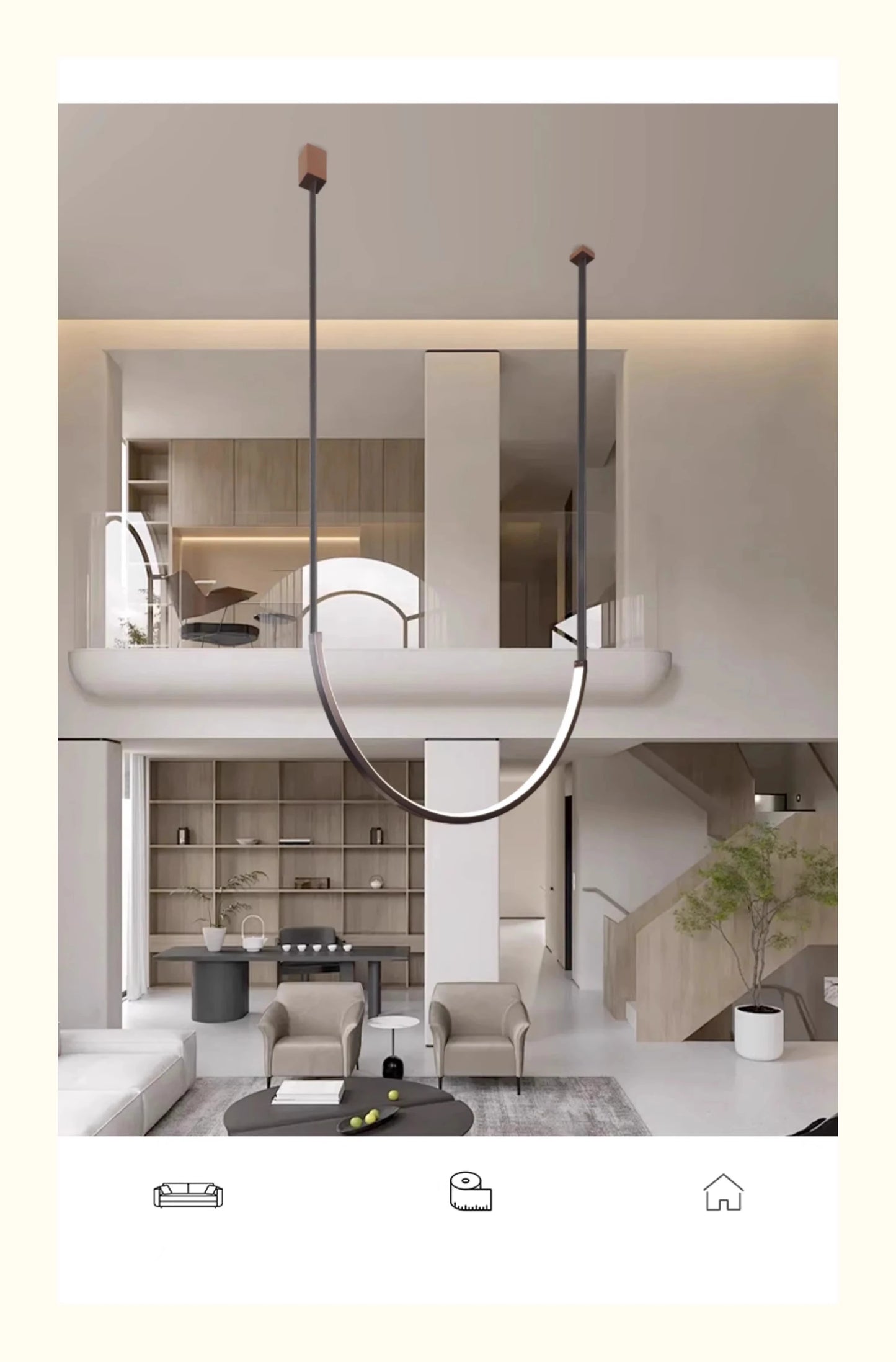 Nordic U-shaped Line Pendant Light LED Long Leather Hanging Lamp