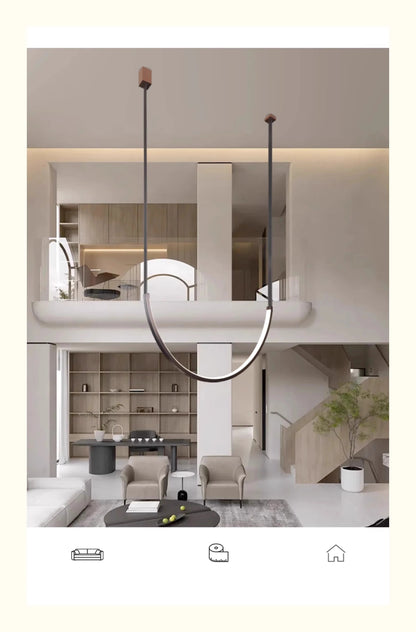 Nordic U-shaped Line Pendant Light LED Long Leather Hanging Lamp