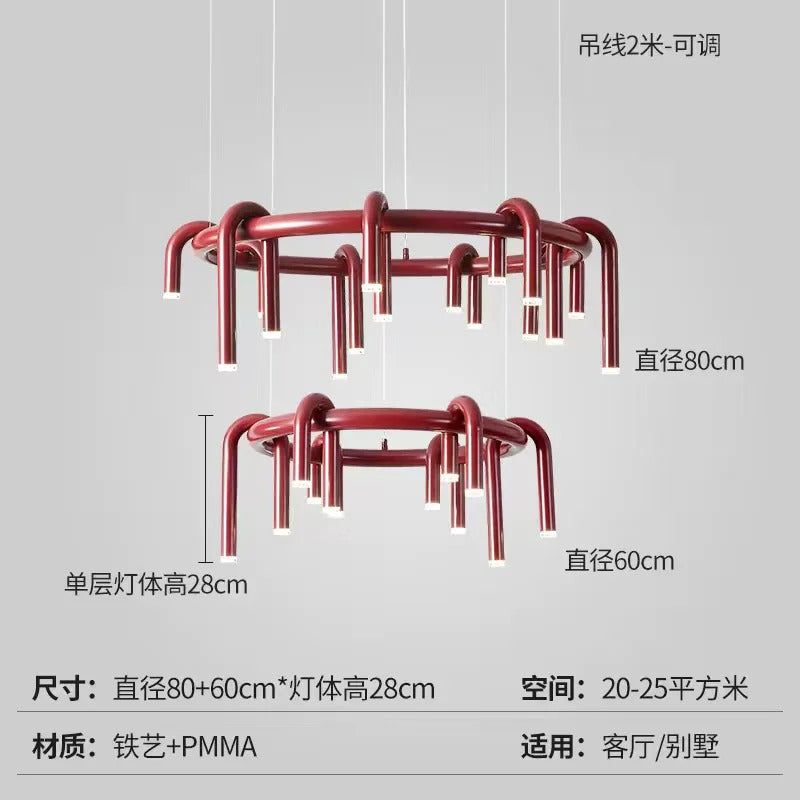 Nordic U-shaped Pendant lamp water pipe long strip Chandelier