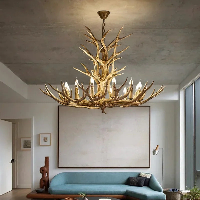 Christmas Style Antler Deer Chandelier for Living Room Loft Large Resin Deer Hanging Lamp Fixture Farmhouse BIg Hanging Light