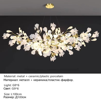 Luxury Ceramic Ginkgo Leaf Chandelier Gold Branches Chandelier