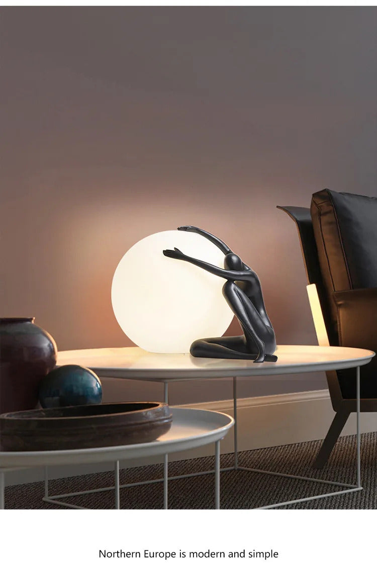 Nordic Art Floor Lamp Abstract Humanoid Holding Ball Vertical Light for Living Room Bedroom Creative Sculpture Decor Desk Lamps