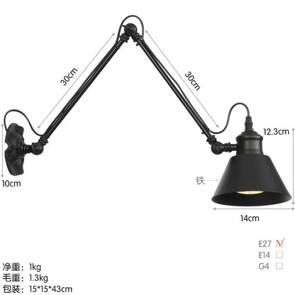 Nordic simple long black wall light Industrial Pole Swing Arm vintage Reading wall lamp