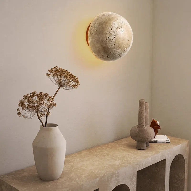 Natural Stone globe wall lamp Yellow cave stone Retro Art sconce Light
