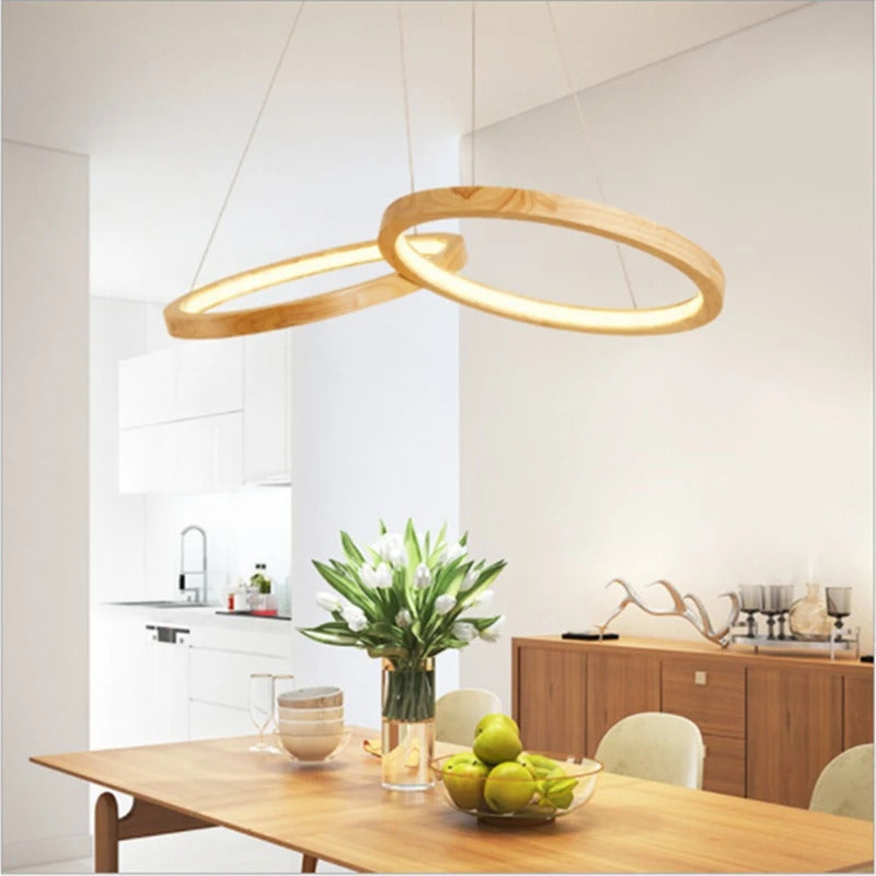Japanese hanging lamp LED 2 round pendant light design wood light
