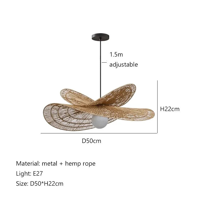 Wabi Sabi Rattan Chandelier Retro LED Weaving Pendant Lamp