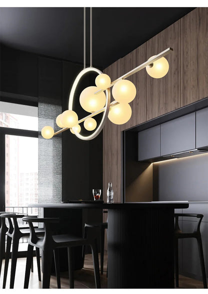 Nordic linear chandelier Kitchen Island light Restaurant ball glass lamp