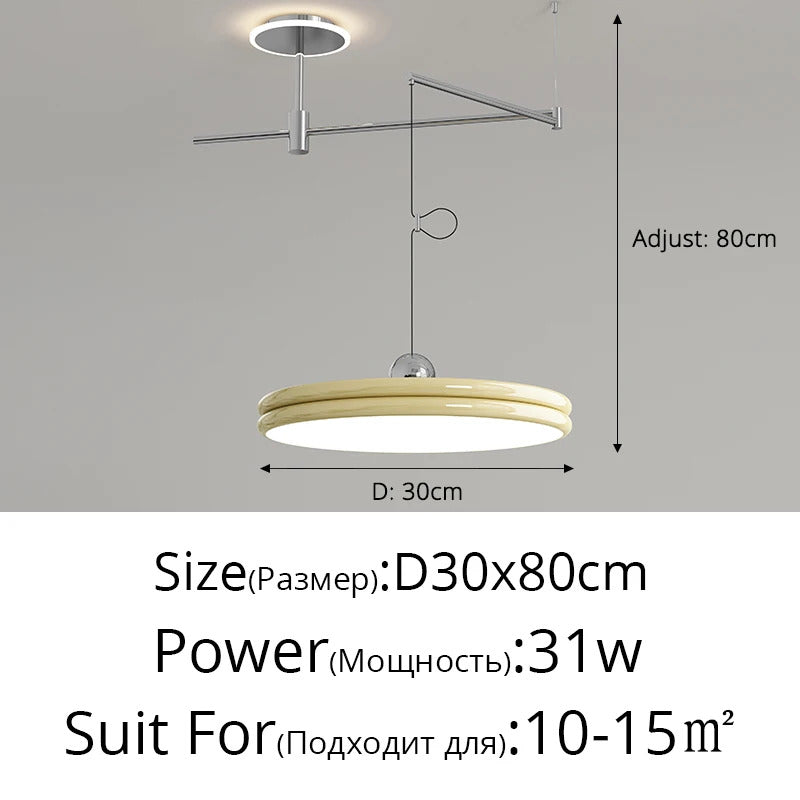 French Flying Saucer Pendant Light Creative Design Extendable Rotating Long Pole Lamp