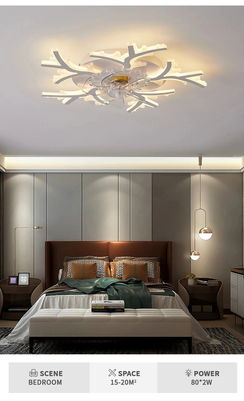 Modern Ceiling Fans with Lights, Fan Lamp Petal Ceiling Fan for Bedroom/Living Room