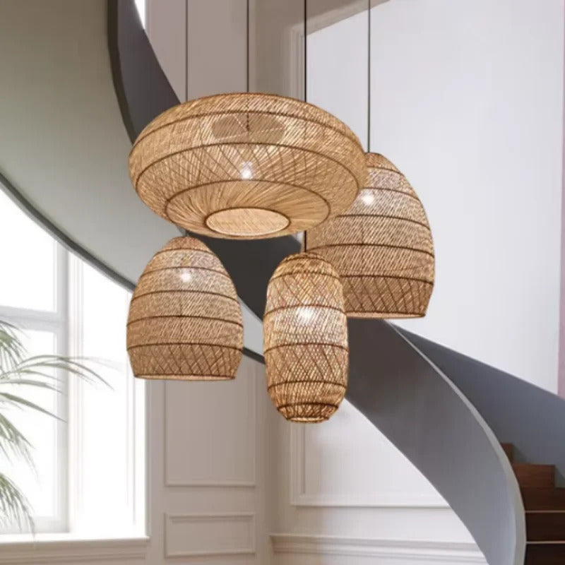 Natural Rattan wicker hanging lamp Chinese Style suspension