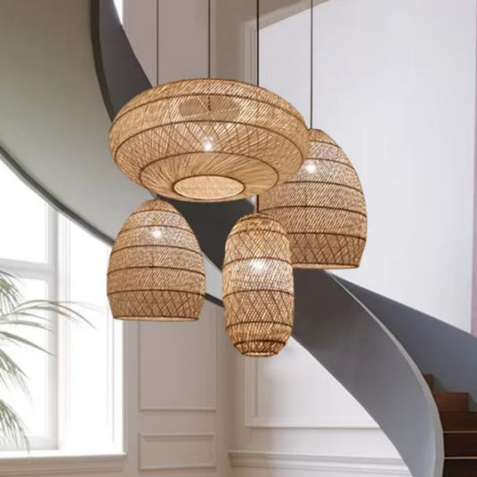 Natural Rattan wicker hanging lamp Chinese Style suspension