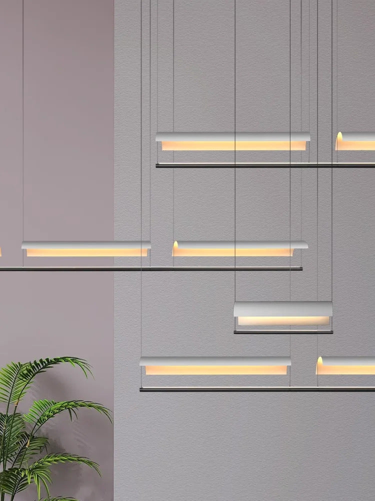 Nordic minimalist Linear Chandelier Modern black white industrial long Pendant Lamp