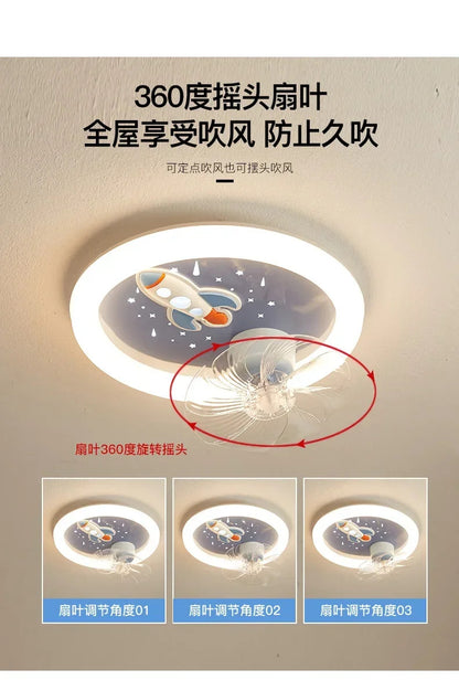 Modern Kids Room Ceiling Fan Light Cartoon Moon Astronaut children bedroom hanging Light