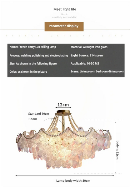 French Flower Crystal Chandelier Lamp Luxury Pink Glass Cream Petal Pendant Lights Living Room Bedroom Dining Room lighting