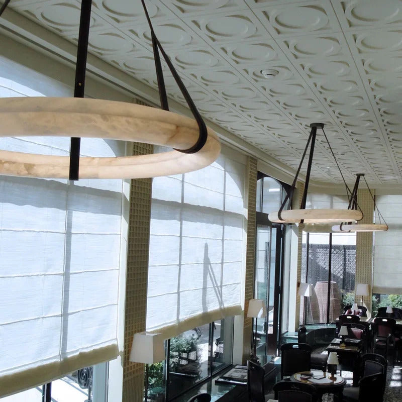 Hot selling high-end living room main light, round all copper leather pendant light, Spanish marble pendant light