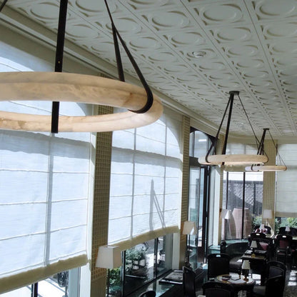 Hot selling high-end living room main light, round all copper leather pendant light, Spanish marble pendant light