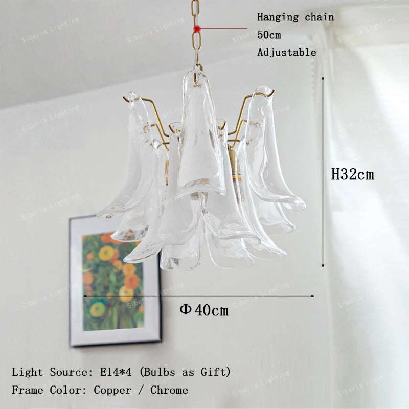 White Petal Glass Modern Romantic Artistic Ceiling Chandeliers Home LED Lighting Fixture Hanging Lamps for Living Room Decor