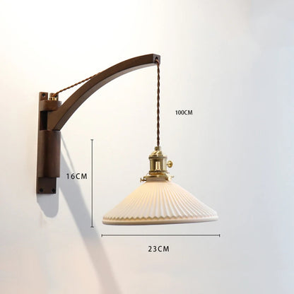 Japanese Wooden swing wall lamp Natural wood fishing wall light walnut color sconce