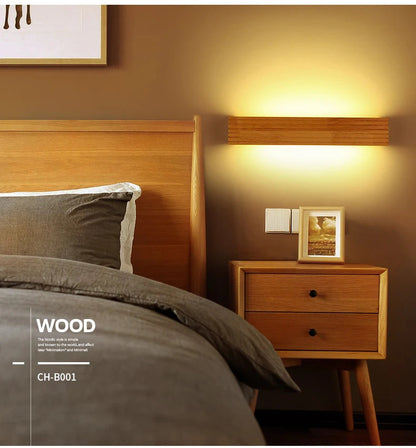 Modern Bathroom Mirror Wall Lamps Nordic Solid Wooden Linear LED Sconce light