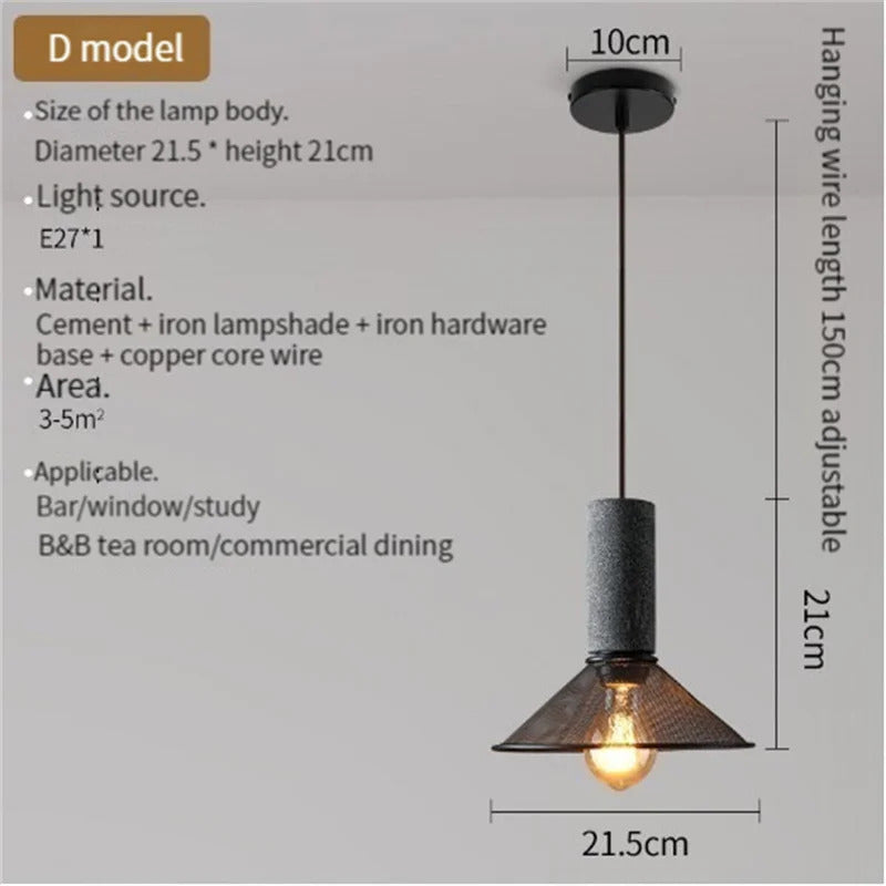 Industrial Concrete Pendant Light Home Decoration Chandelier Fixture Iron Shade Cement Hanging Lamp