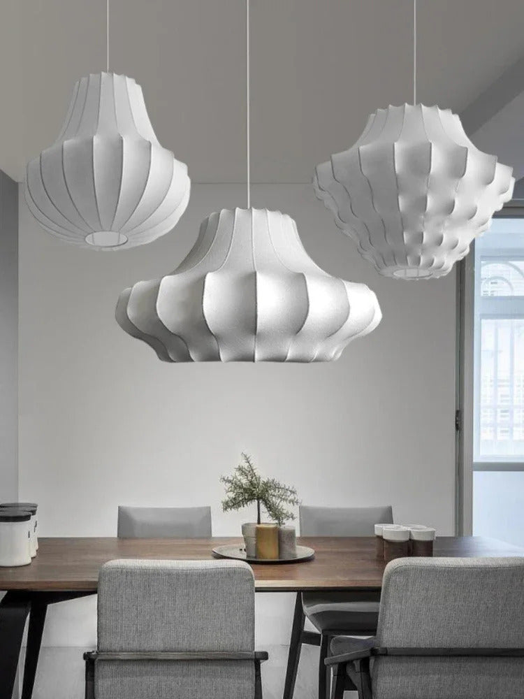 Nordic Silk Led Pendant Lights for Living Dining Room Food Tables Study Bedroom Chandelier Home Decor Hanging Light Fixture