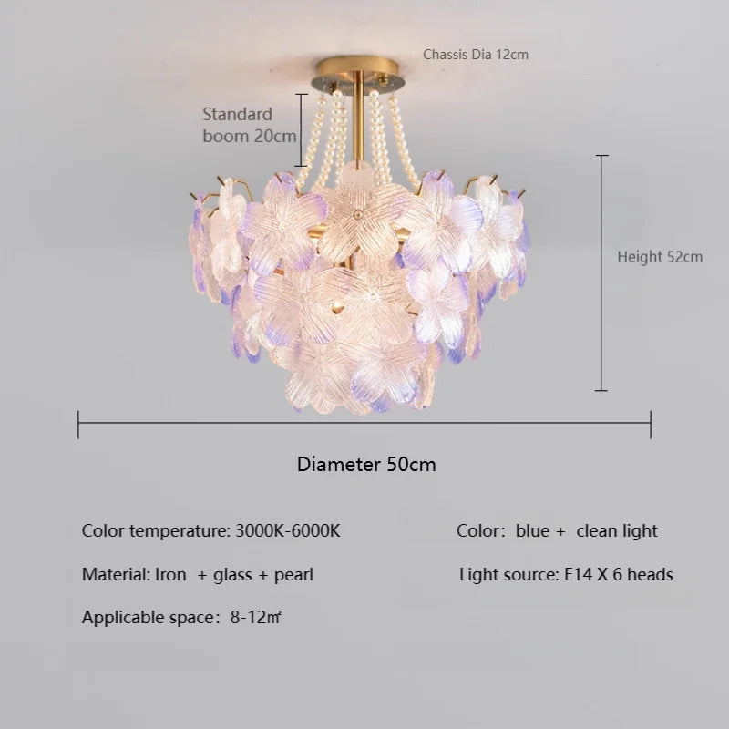 French Flower Crystal Chandelier Lamp Luxury Pink Glass Cream Petal Pendant Lights Living Room Bedroom Dining Room lighting