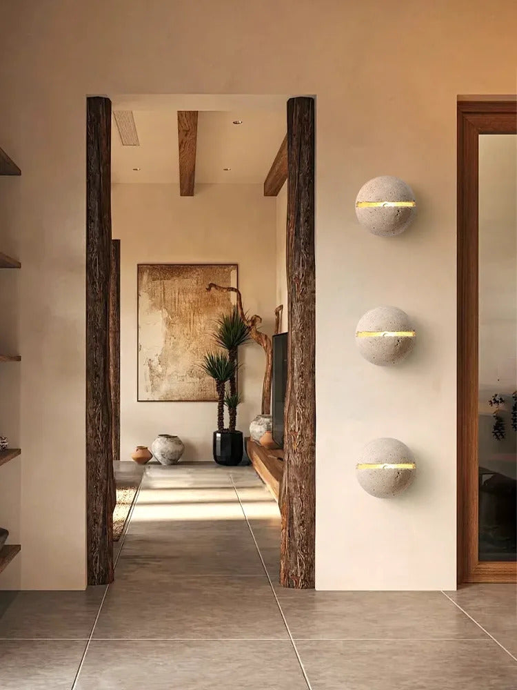 Natural Stone globe wall lamp Yellow cave stone Retro Art sconce Light