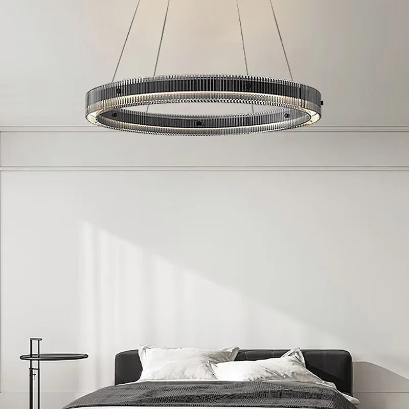 Modern black round chandelier Nordic simple glass lampshade ring LED pendant lights