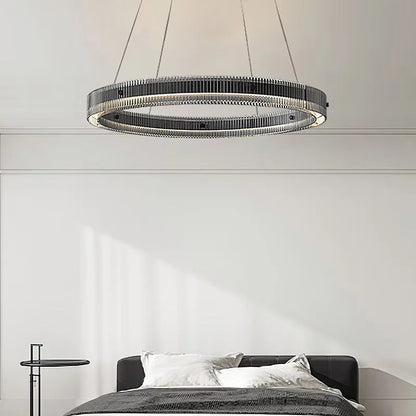 Modern black round chandelier Nordic simple glass lampshade ring LED pendant lights