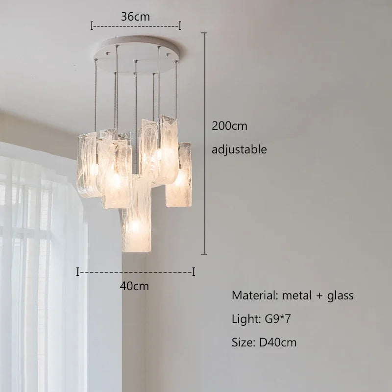 Nordic Cream Style Glass Pendant Lamp Luxury stair chandelier
