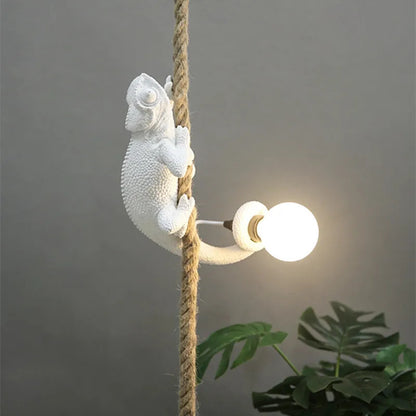 Resin chameleon pendant light Retro Hemp Rope Monkey Pendant Lamp