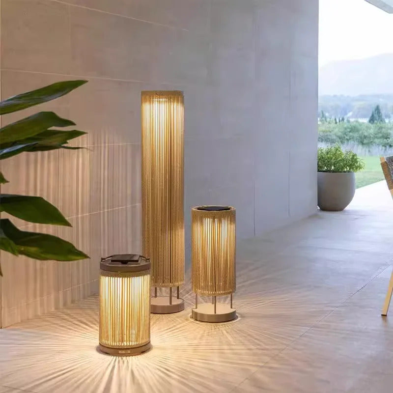Outdoor waterproof lawn floor light Nordic rattan standing lamp Solar courtyard garden balcony