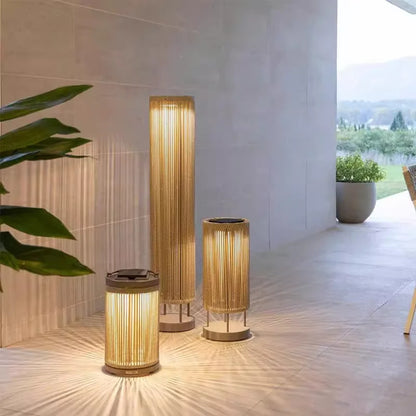 Outdoor waterproof lawn floor light Nordic rattan standing lamp Solar courtyard garden balcony