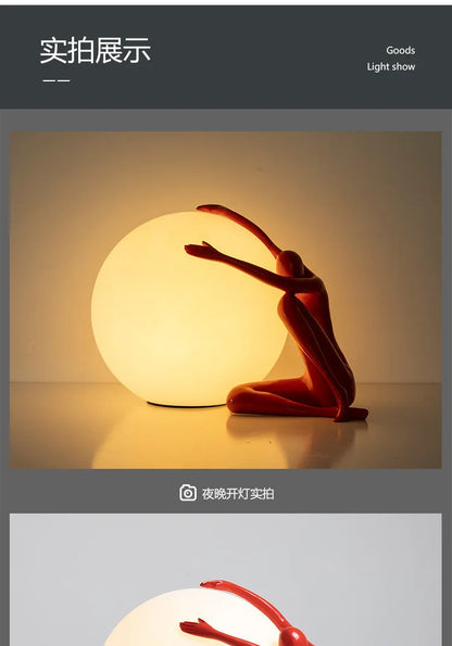 Nordic Art Floor Lamp Abstract Humanoid Holding Ball Vertical Light for Living Room Bedroom Creative Sculpture Decor Desk Lamps