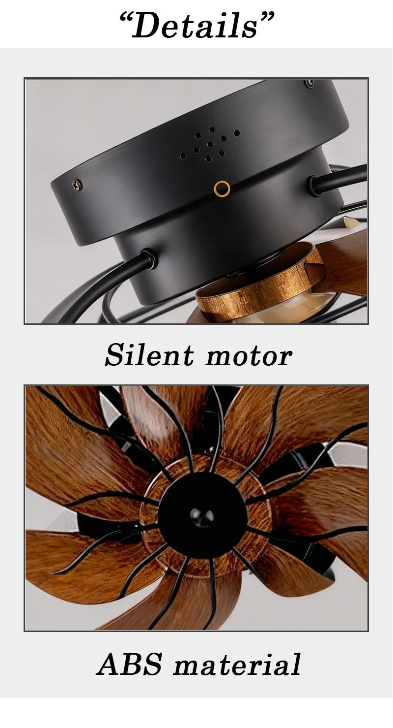 Industrial Retro Fan Light with remote control 110V-220V Living room Light