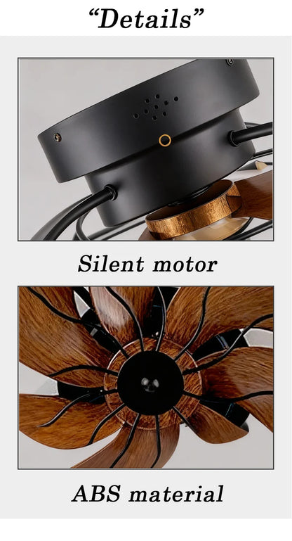 Industrial Retro Fan Light with remote control 110V-220V Living room Light