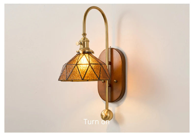 French Lomin Retro Wall Lamp Luxury vintage Glass wooden Wall Light sconce