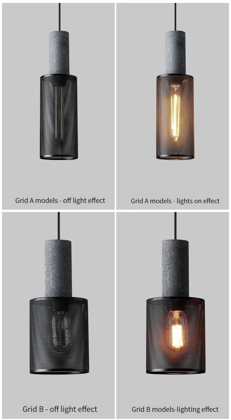 Industrial Concrete Pendant Light Home Decoration Chandelier Fixture Iron Shade Cement Hanging Lamp