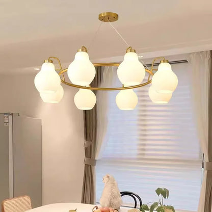 French vintage Cream Glass chandelier Nordic ring Calabash pear pendant lamp