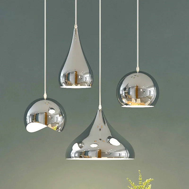 Nordic Plating Sliver Globe Ball Mirror Pendant Lights E27 Iron Hanging Lamp
