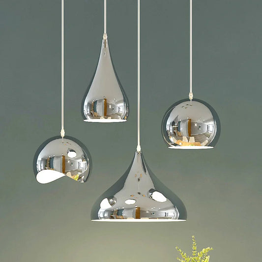Nordic Plating Sliver Globe Ball Mirror Pendant Lights E27 Iron Hanging Lamp