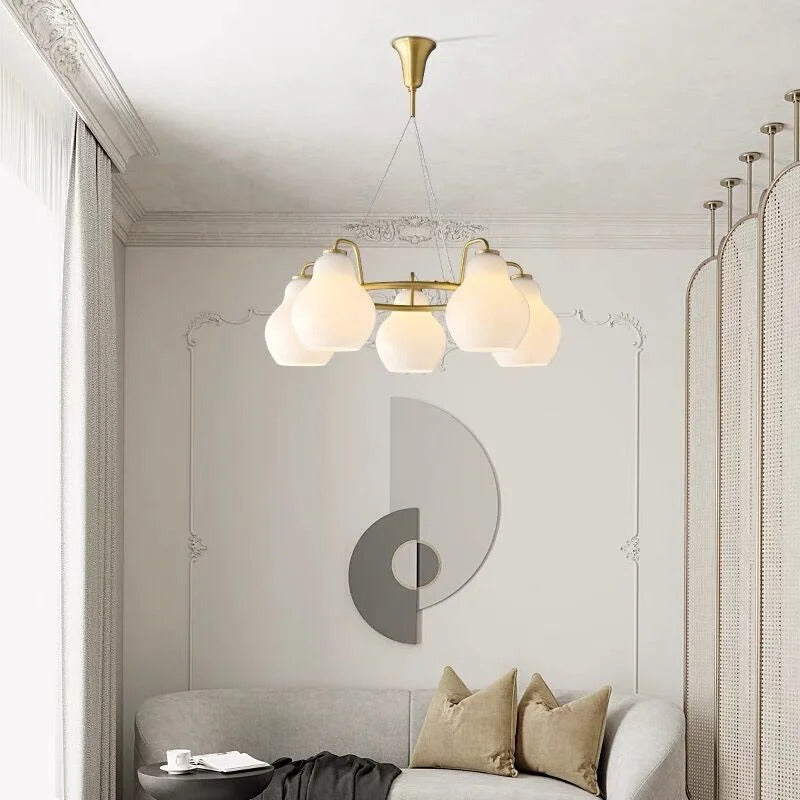 French vintage Cream Glass chandelier Nordic ring Calabash pear pendant lamp