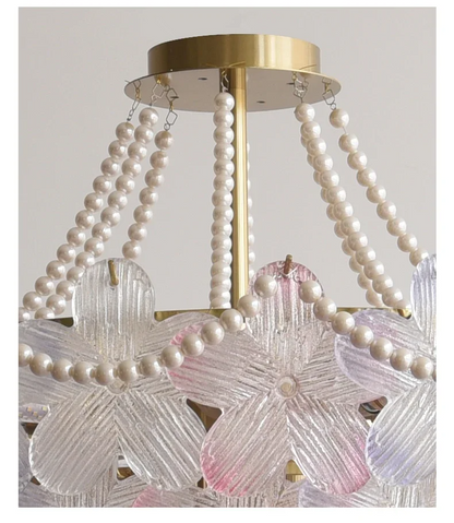French Flower Crystal Chandelier Lamp Luxury Pink Glass Cream Petal Pendant Lights Living Room Bedroom Dining Room lighting